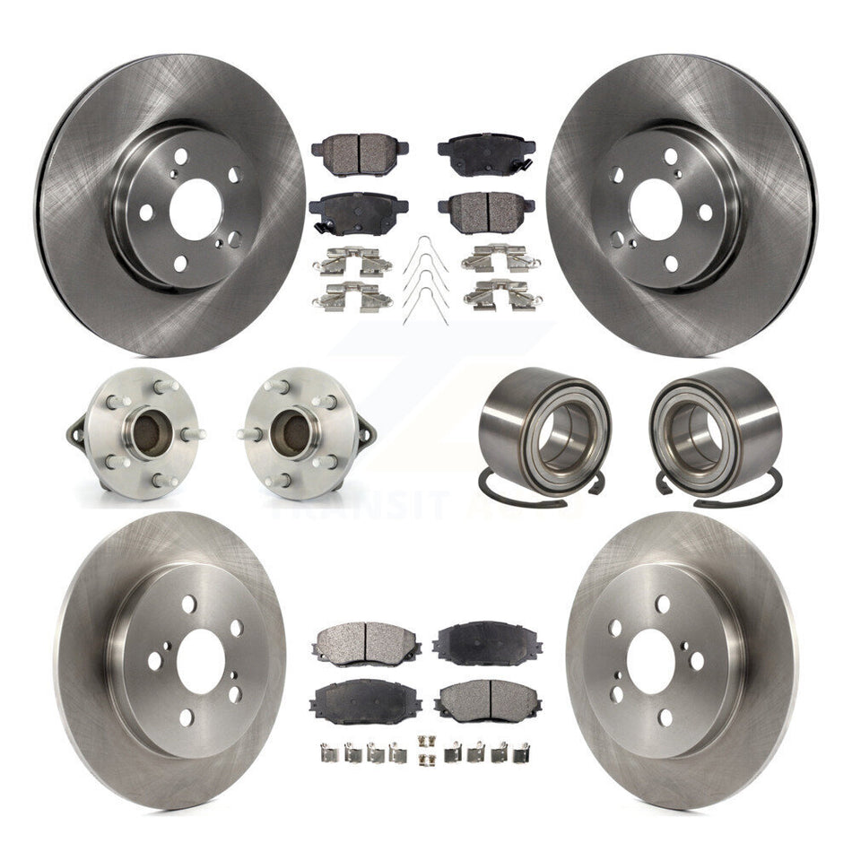 Front Rear Wheel Hub Bearings Assembly Disc Brake Rotors And Ceramic Pads Kit (10Pc) For Toyota Corolla Matrix Pontiac Vibe KBB-107117
