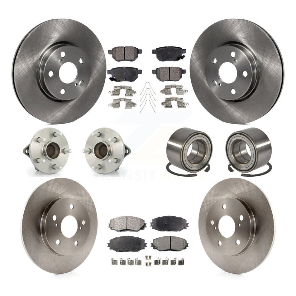 Front Rear Hub Bearings Disc Brake Rotors And Ceramic Pads Kit (10Pc) For Toyota Matrix KBB-107118