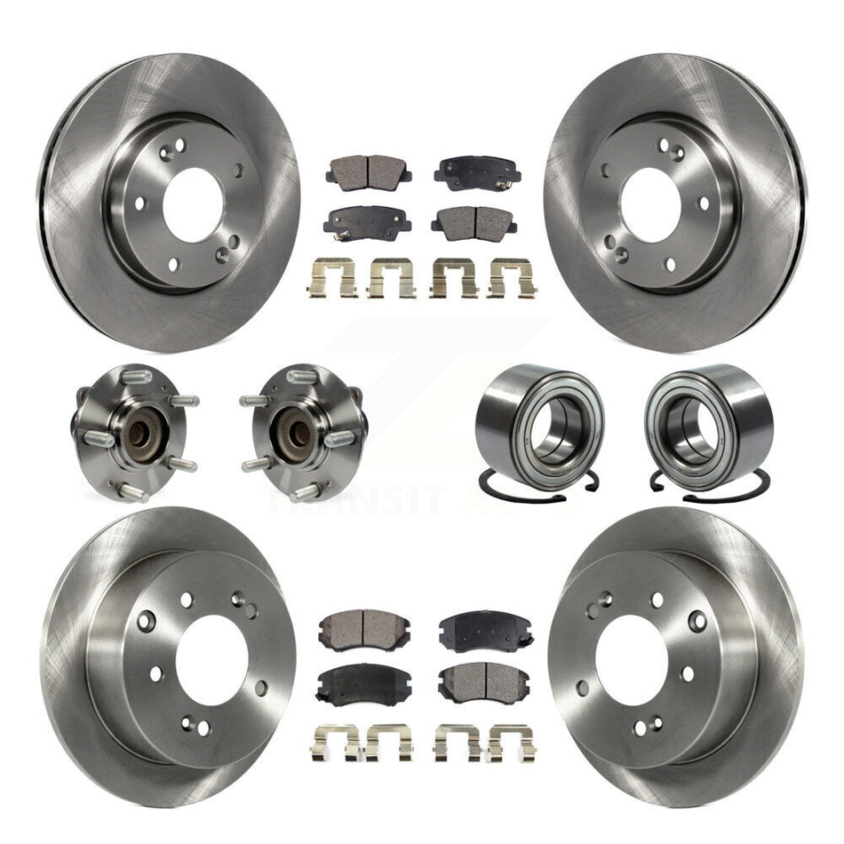 Front Rear Wheel Hub Bearings Assembly Disc Brake Rotors And Ceramic Pads Kit (10Pc) For 2012-2013 Kia Soul KBB-107144