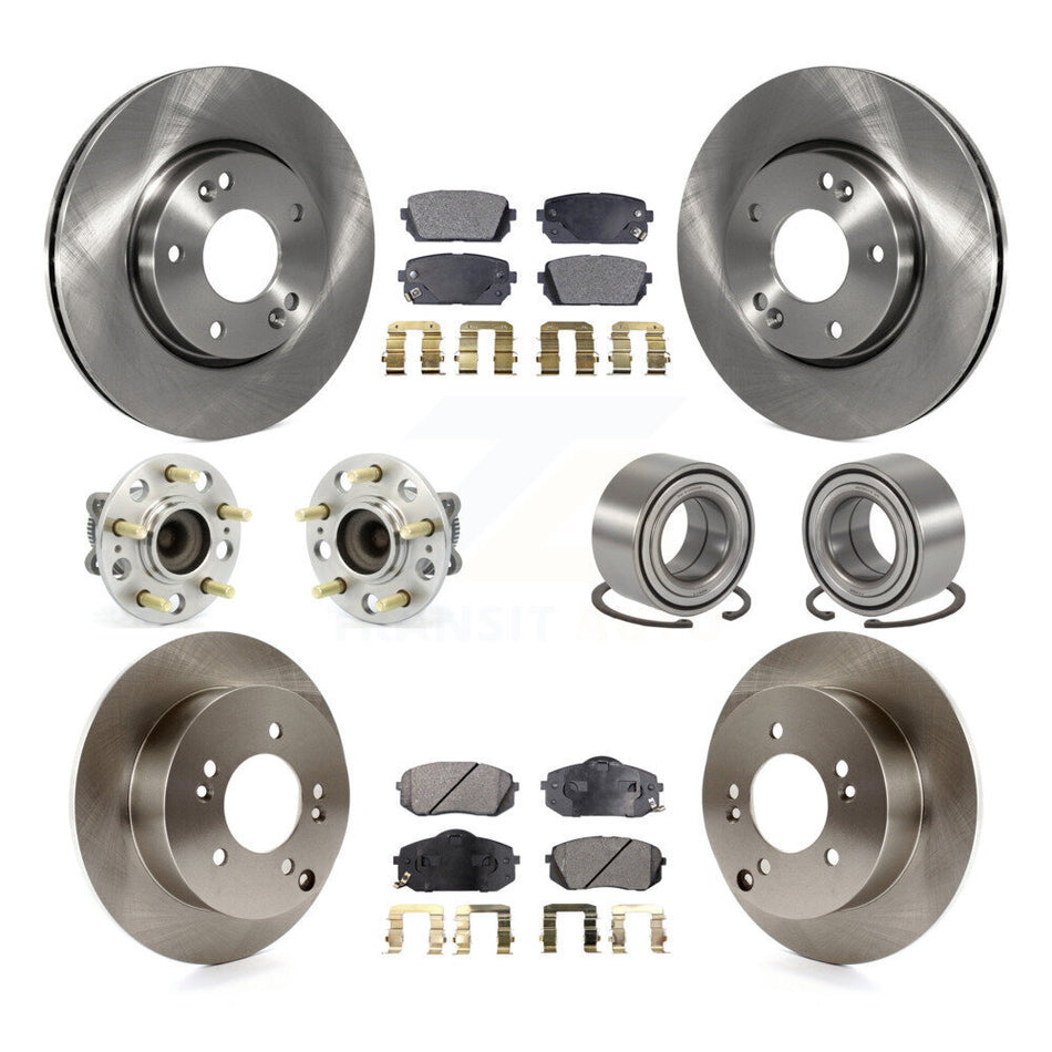 Front Rear Wheel Hub Bearings Assembly Disc Brake Rotors And Ceramic Pads Kit (10Pc) For 2010-2012 Kia Rondo KBB-107153