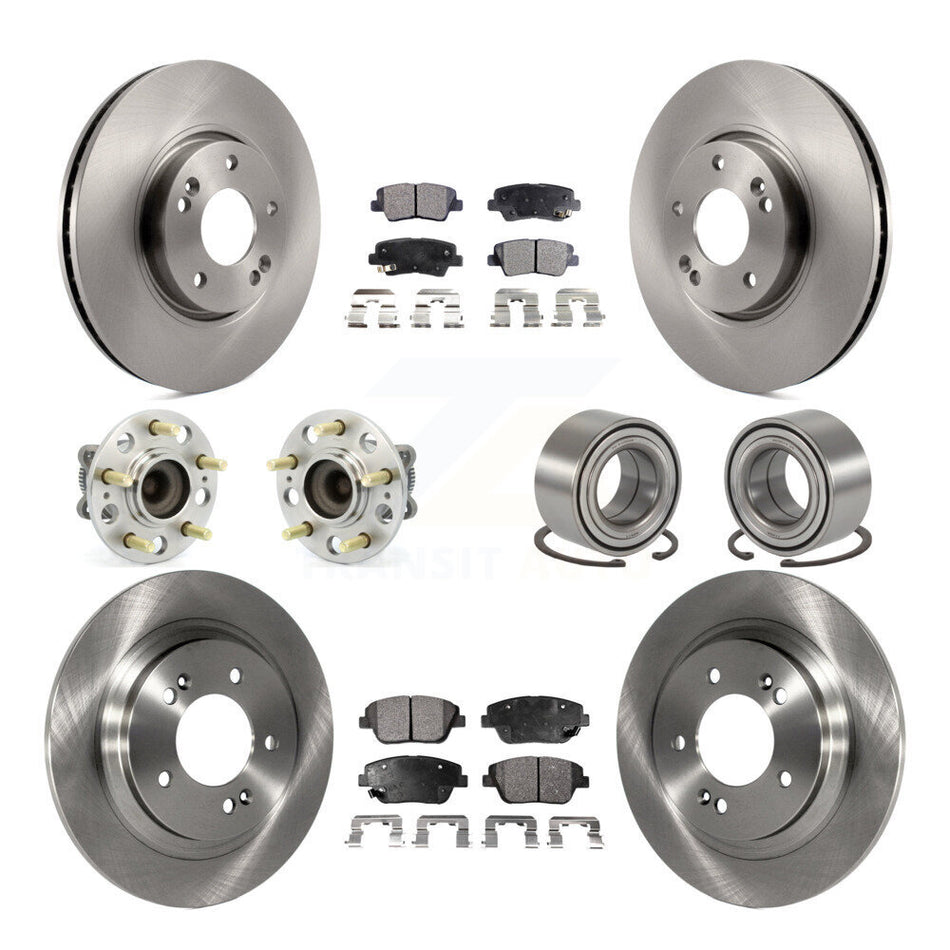 Front Rear Wheel Hub Bearings Assembly Disc Brake Rotors And Ceramic Pads Kit (10Pc) For 2013 Kia Optima 2.4L With Electric Parking KBB-107159