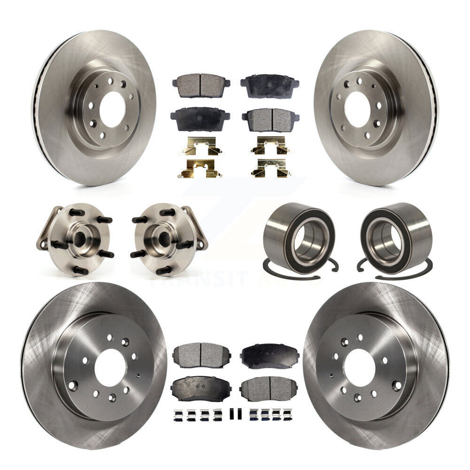 Front Rear Wheel Hub Bearings Assembly Disc Brake Rotors And Ceramic Pads Kit (10Pc) For 2007-2015 Mazda CX-9 AWD KBB-107178