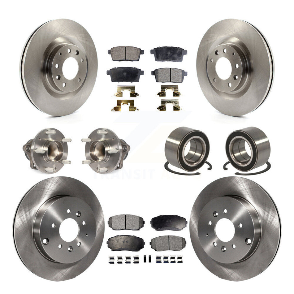 Front Rear Wheel Hub Bearings Assembly Disc Brake Rotors And Ceramic Pads Kit (10Pc) For 2007-2015 Mazda CX-9 FWD KBB-107185