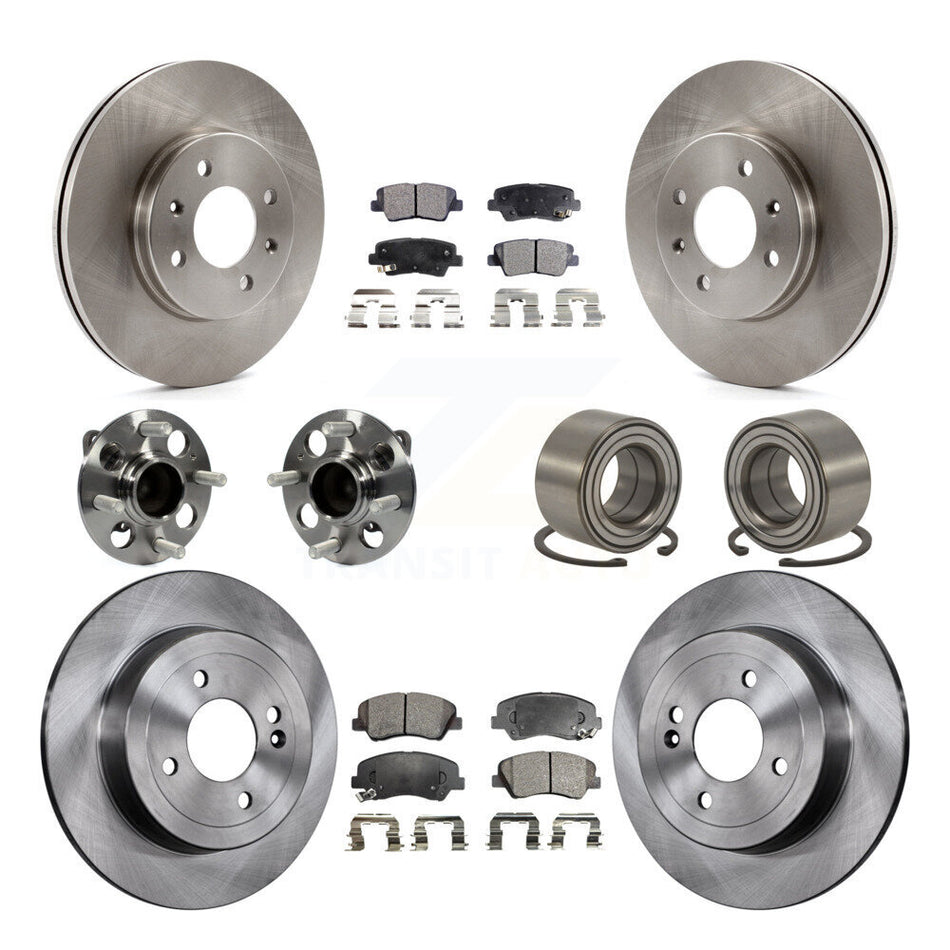Front Rear Wheel Hub Bearings Assembly Disc Brake Rotors And Ceramic Pads Kit (10Pc) For 2012-2017 Hyundai Accent KBB-107192