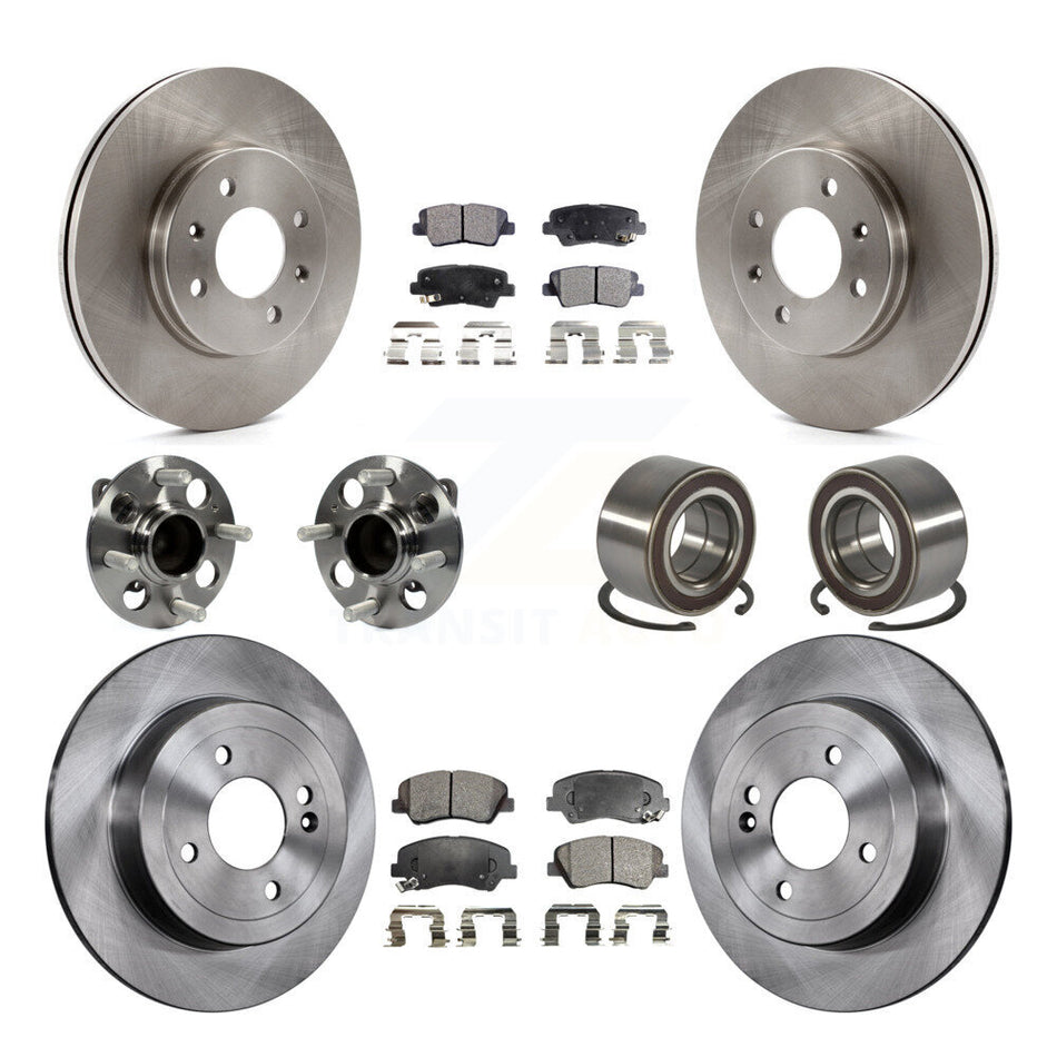 Front Rear Wheel Hub Bearings Assembly Disc Brake Rotors And Ceramic Pads Kit (10Pc) For Kia Rio KBB-107193