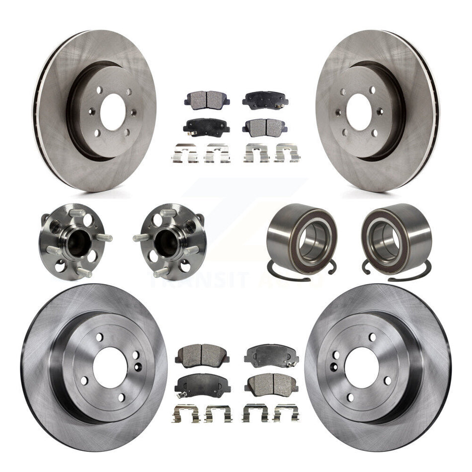 Front Rear Wheel Hub Bearings Assembly Disc Brake Rotors And Ceramic Pads Kit (10Pc) For Kia Rio KBB-107194