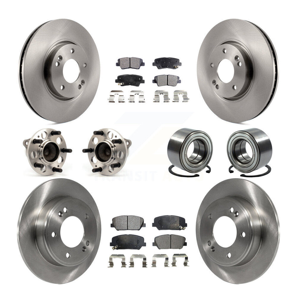 Front Rear Wheel Hub Bearings Assembly Disc Brake Rotors And Ceramic Pads Kit (10Pc) For Hyundai Veloster Kia Forte Koup KBB-107197