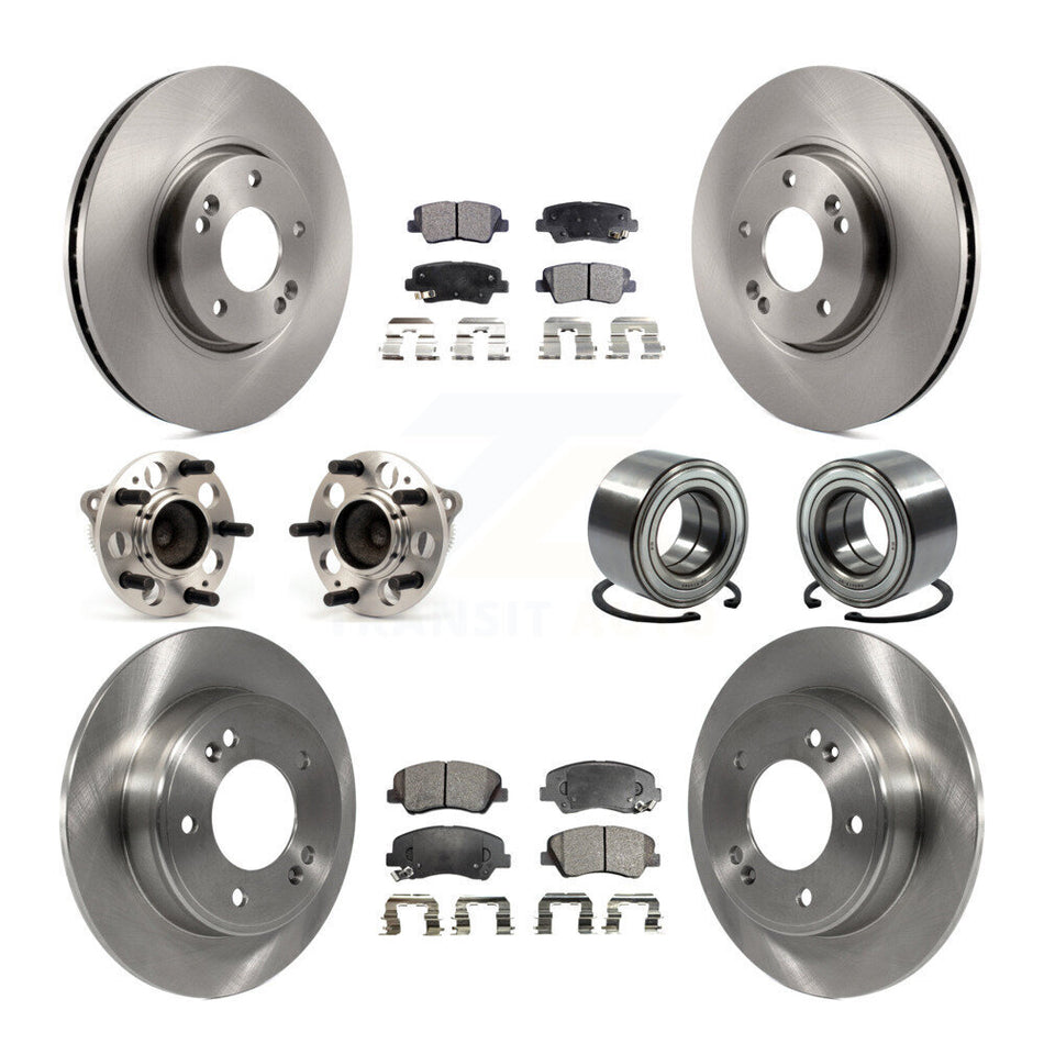 Front Rear Wheel Hub Bearings Assembly Disc Brake Rotors And Ceramic Pads Kit (10Pc) For 2015 Hyundai Veloster Tech RE FLEX SE KBB-107198