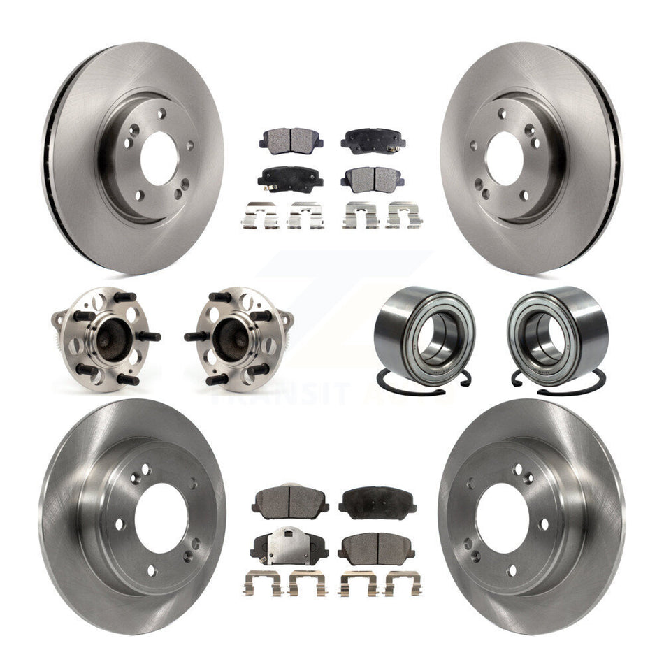 Front Rear Wheel Hub Bearings Assembly Disc Brake Rotors And Ceramic Pads Kit (10Pc) For Kia Forte Forte5 Koup KBB-107199