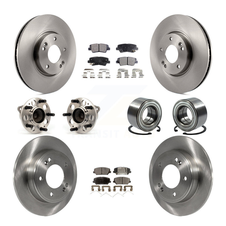 Front Rear Wheel Hub Bearings Assembly Disc Brake Rotors And Ceramic Pads Kit (10Pc) For Kia Forte Forte5 SX KBB-107200