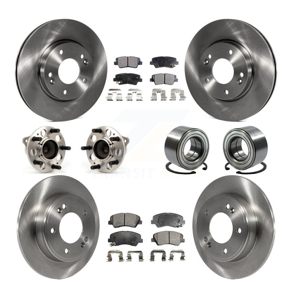 Front Rear Wheel Hub Bearings Assembly Disc Brake Rotors And Ceramic Pads Kit (10Pc) For Hyundai Elantra Kia Forte Veloster GT Forte5 Coupe Koup KBB-107202
