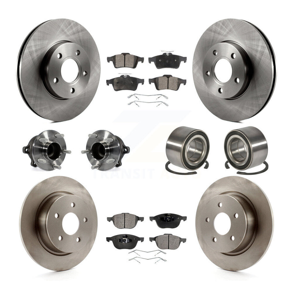 Front Rear Wheel Hub Bearings Assembly Disc Brake Rotors And Ceramic Pads Kit (10Pc) For Ford C-Max Without Parking Assist KBB-107206