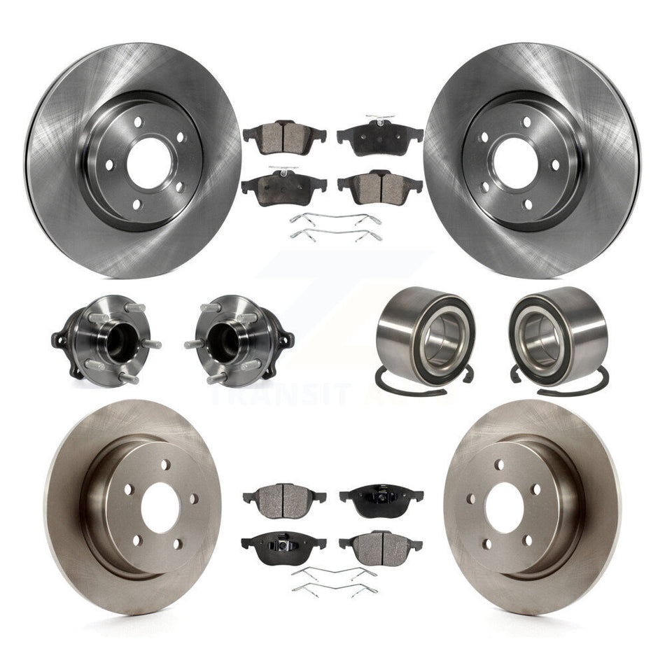 Front Rear Wheel Hub Bearings Assembly Disc Brake Rotors And Ceramic Pads Kit (10Pc) For Ford Escape C-Max Without Parking Assist KBB-107210