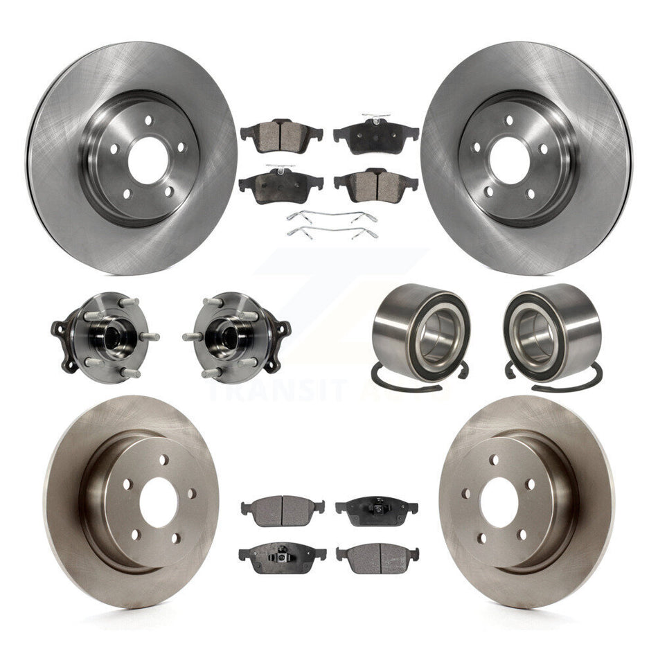 Front Rear Wheel Hub Bearings Assembly Disc Brake Rotors And Ceramic Pads Kit (10Pc) For 2013-2016 Ford Escape AWD with 2.0L 1.6L KBB-107213