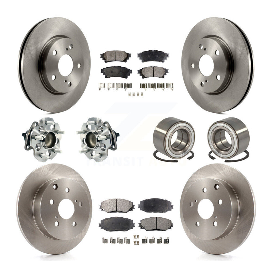 Front Rear Wheel Hub Bearings Assembly Disc Brake Rotors And Ceramic Pads Kit (10Pc) For 2017-2018 Toyota Prius V KBB-107227