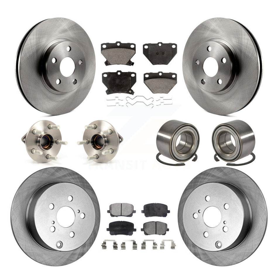 Front Rear Wheel Hub Bearings Assembly Disc Brake Rotors And Ceramic Pads Kit (10Pc) For 2003-2006 Toyota Matrix Pontiac Vibe AWD KBB-107228