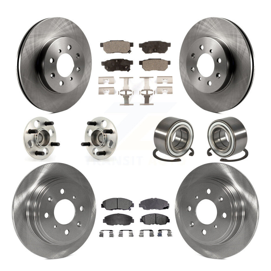 Front Rear Wheel Hub Bearings Assembly Disc Brake Rotors And Ceramic Pads Kit (10Pc) For 1997 Acura EL With 4 ABS KBB-107243