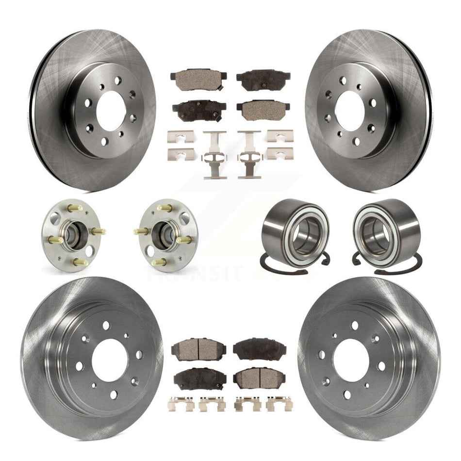 Front Rear Wheel Hub Bearings Assembly Disc Brake Rotors And Ceramic Pads Kit (10Pc) For Acura Integra Honda Civic KBB-107245