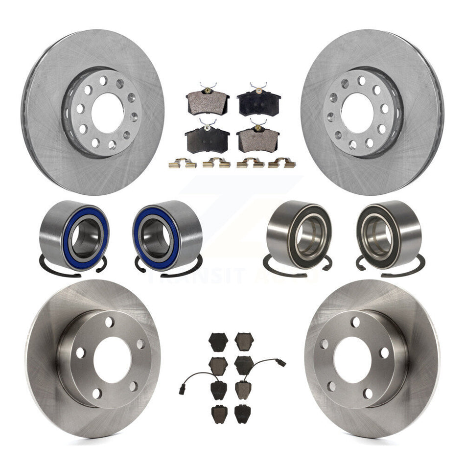Front Rear Wheel Bearings Disc Brake Rotors And Ceramic Pads Kit (10Pc) For 2002 Volkswagen Passat AWD with 2.8L With Dual Piston Caliper KBB-107271