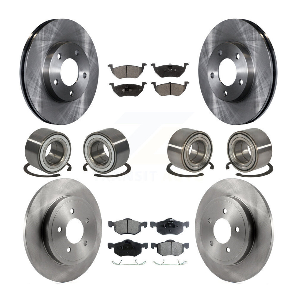 Front Rear Wheel Bearings Disc Brake Rotors And Ceramic Pads Kit (10Pc) For Ford Escape Mazda Tribute Mercury Mariner KBB-107275
