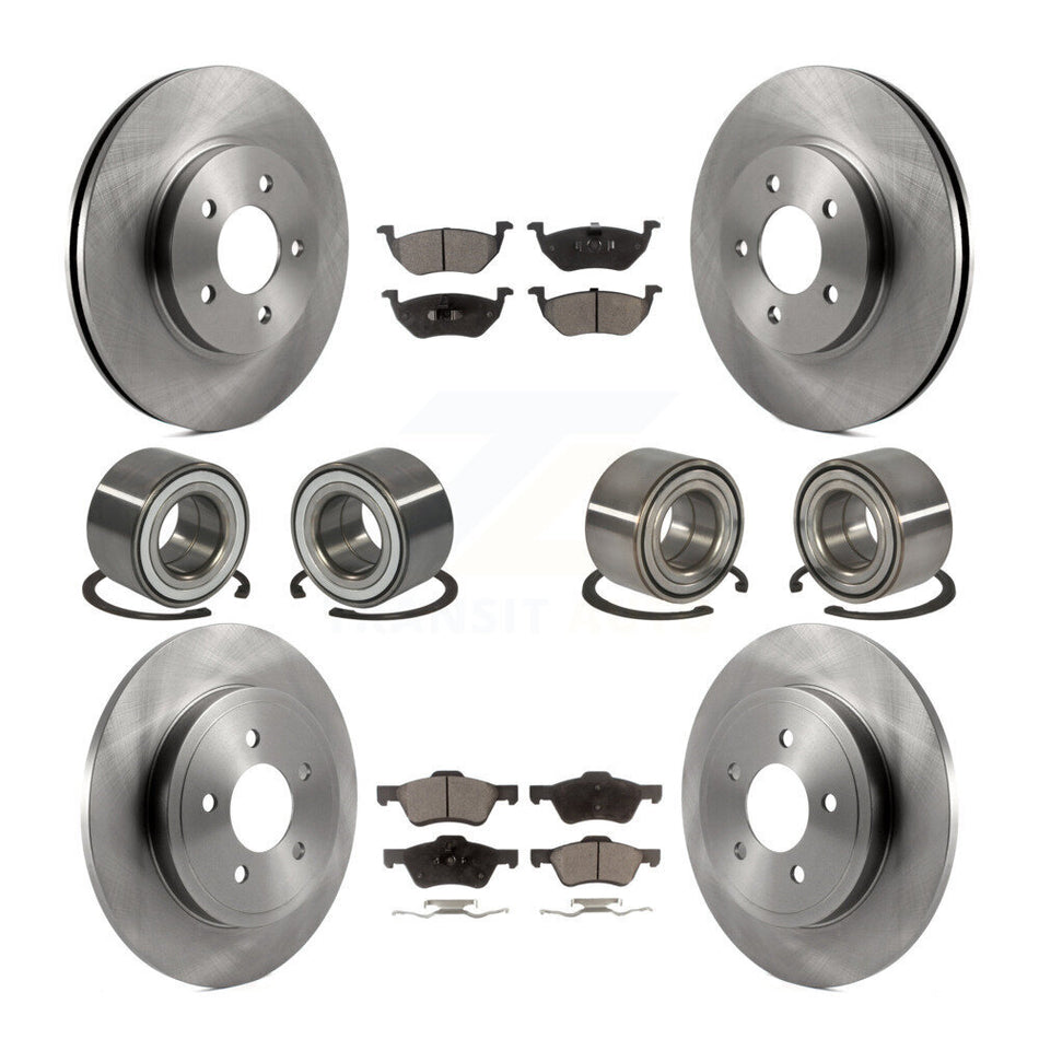 Front Rear Wheel Bearings Disc Brake Rotors And Ceramic Pads Kit (10Pc) For Ford Escape Mercury Mariner KBB-107277