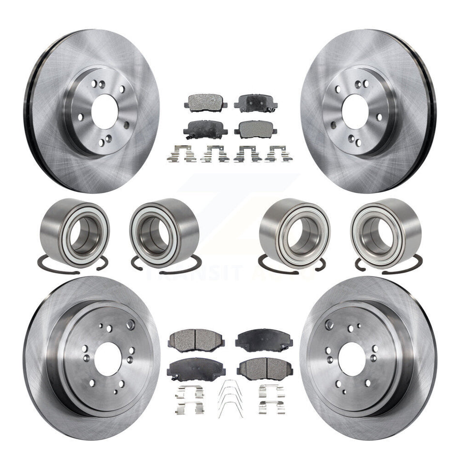 Front Rear Wheel Bearings Disc Brake Rotors And Ceramic Pads Kit (10Pc) For 2003-2004 Honda Pilot KBB-107279