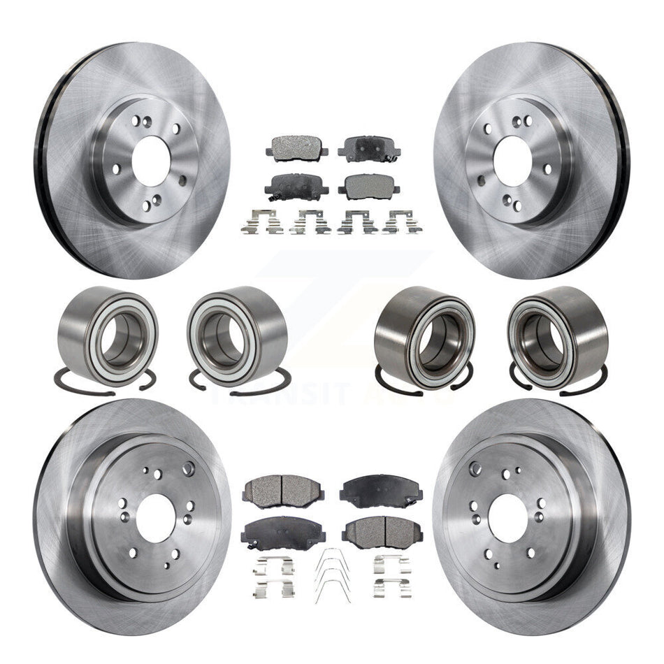 Front Rear Wheel Bearings Disc Brake Rotors And Ceramic Pads Kit (10Pc) For 2005-2008 Honda Pilot KBB-107280