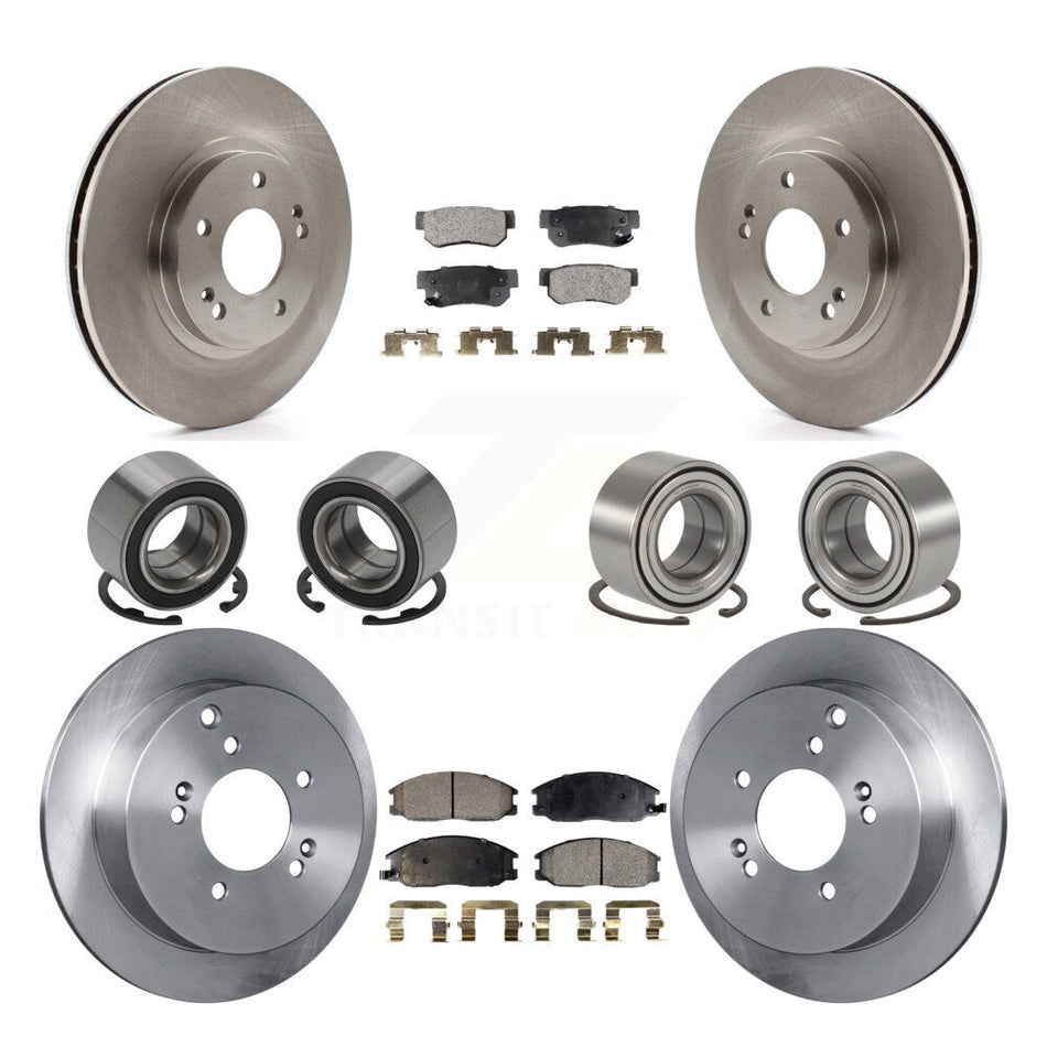 Front Rear Wheel Bearings Disc Brake Rotors And Ceramic Pads Kit (10Pc) For Hyundai Santa Fe With 294mm Diameter Rotor KBB-107314