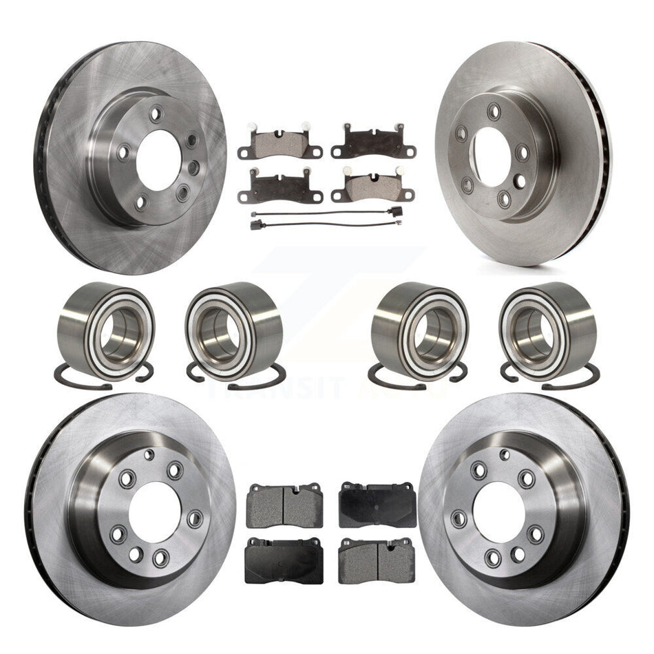 Front Rear Wheel Bearings Disc Brake Rotors And Ceramic Pads Kit (10Pc) For 2011-2015 Volkswagen Touareg With 330mm Diameter Rotor KBB-107323