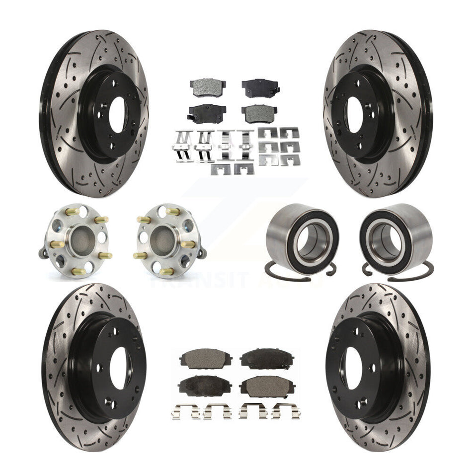 Front Rear Wheel Hub Bearings Assembly Coated Disc Brake Rotors And Semi-Metallic Pads Kit (10Pc) For Honda Civic Acura CSX KBB-107328