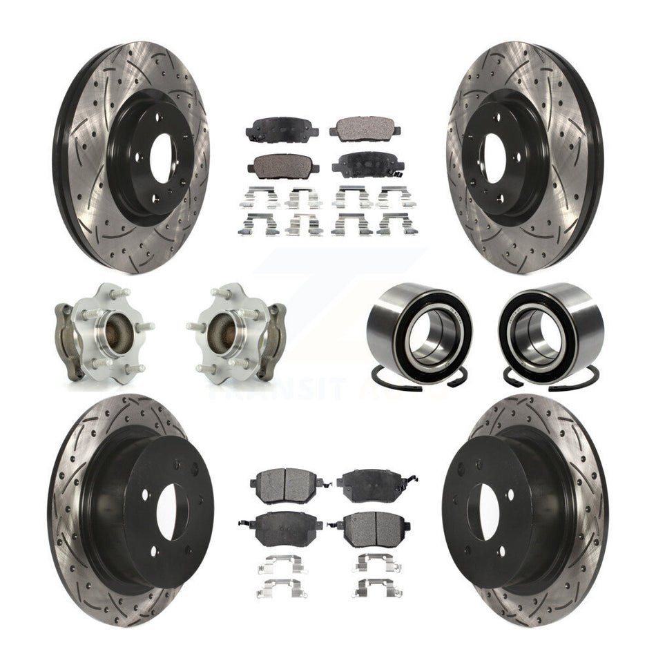 Front Rear Wheel Hub Bearings Assembly Coated Disc Brake Rotors And Semi-Metallic Pads Kit (10Pc) For Nissan Altima Maxima KBB-107329