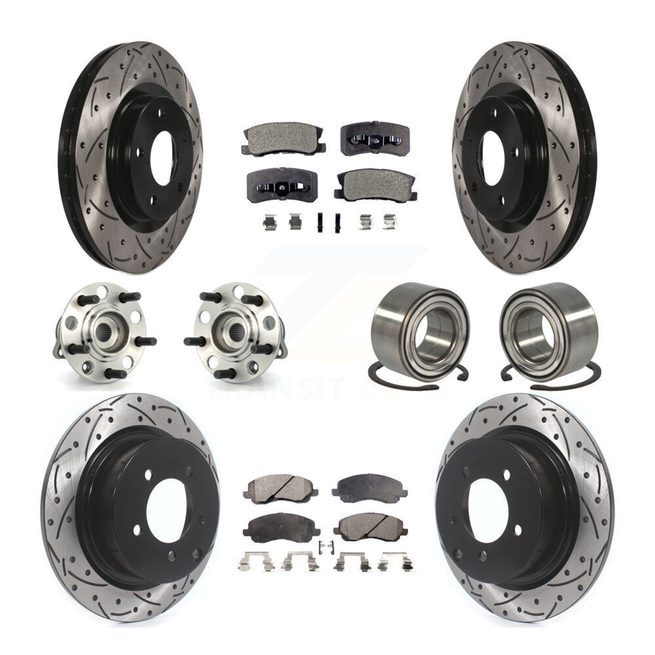Front Rear Wheel Hub Bearings Assembly Coated Disc Brake Rotors And Semi-Metallic Pads Kit (10Pc) For Jeep Patriot Compass With 302mm Diameter Rotor KBB-107338