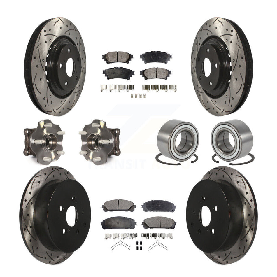 Front Rear Wheel Hub Bearings Assembly Coated Disc Brake Rotors And Semi-Metallic Pads Kit (10Pc) For Lexus RX350 Toyota Highlander RX450h KBB-107344