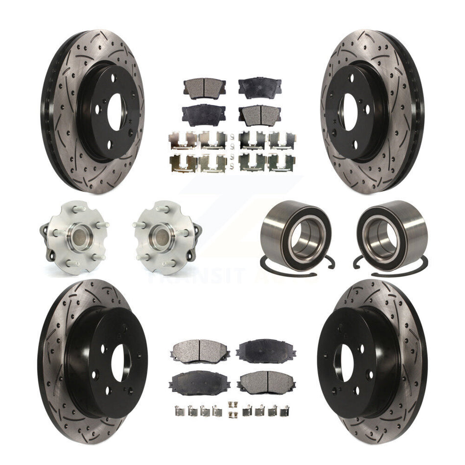 Front Rear Wheel Hub Bearings Assembly Coated Disc Brake Rotors And Semi-Metallic Pads Kit (10Pc) For 2010 Lexus HS250h KBB-107345