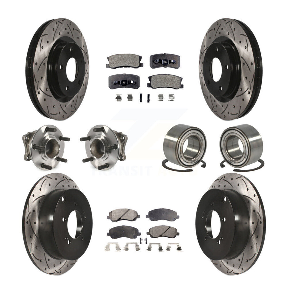 Front Rear Wheel Hub Bearings Assembly Coated Disc Brake Rotors And Semi-Metallic Pads Kit (10Pc) For Mitsubishi Outlander KBB-107348