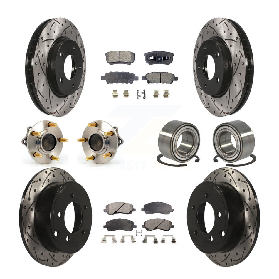 Front Rear Wheel Hub Bearings Assembly Coated Disc Brake Rotors And Semi-Metallic Pads Kit (10Pc) For Mitsubishi Lancer KBB-107355