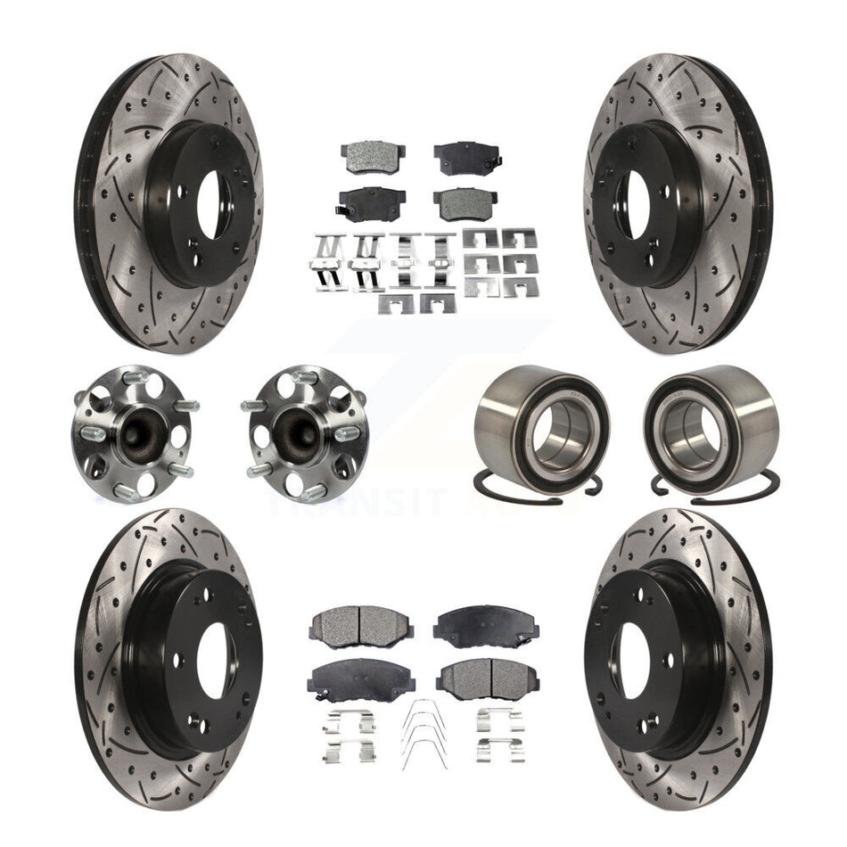 Front Rear Wheel Hub Bearings Assembly Coated Disc Brake Rotors And Semi-Metallic Pads Kit (10Pc) For Honda Civic KBB-107370