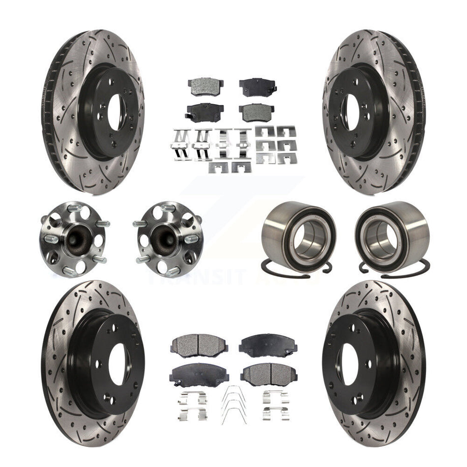 Front Rear Wheel Hub Bearings Assembly Coated Disc Brake Rotors And Semi-Metallic Pads Kit (10Pc) For 2015 Honda Civic EX with Coupe Manual transmission KBB-107372
