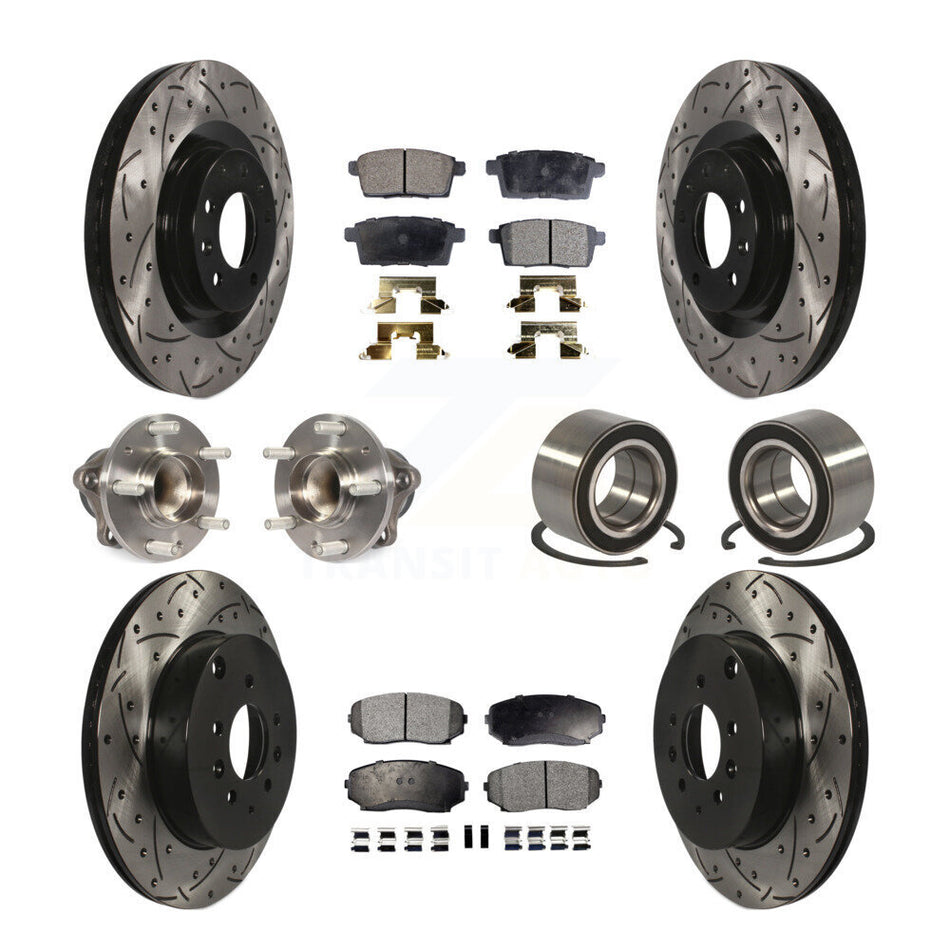 Front Rear Wheel Hub Bearings Assembly Coated Disc Brake Rotors And Semi-Metallic Pads Kit (10Pc) For 2007-2015 Mazda CX-9 FWD KBB-107376