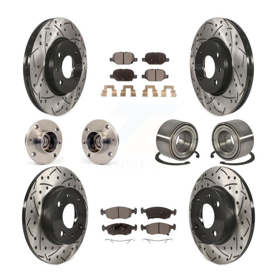 Front Rear Wheel Hub Bearings Assembly Coated Disc Brake Rotors And Semi-Metallic Pads Kit (10Pc) For Fiat 500 KBB-107380