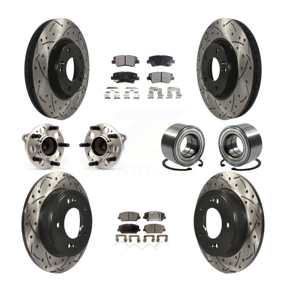Front Rear Wheel Hub Bearings Assembly Coated Disc Brake Rotors And Semi-Metallic Pads Kit (10Pc) For Kia Forte Forte5 SX KBB-107385
