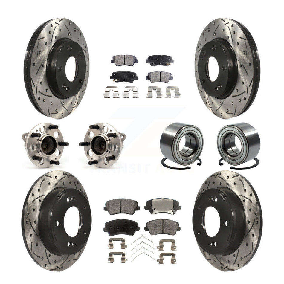 Front Rear Wheel Hub Bearings Assembly Coated Disc Brake Rotors And Semi-Metallic Pads Kit (10Pc) For Kia Forte Hyundai Elantra GT Forte5 KBB-107388