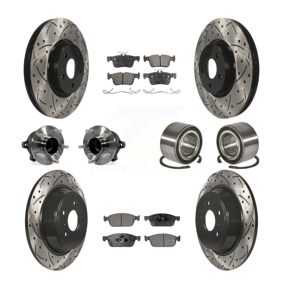 Front Rear Wheel Hub Bearings Assembly Coated Disc Brake Rotors And Semi-Metallic Pads Kit (10Pc) For Ford Escape Lincoln MKC KBB-107393