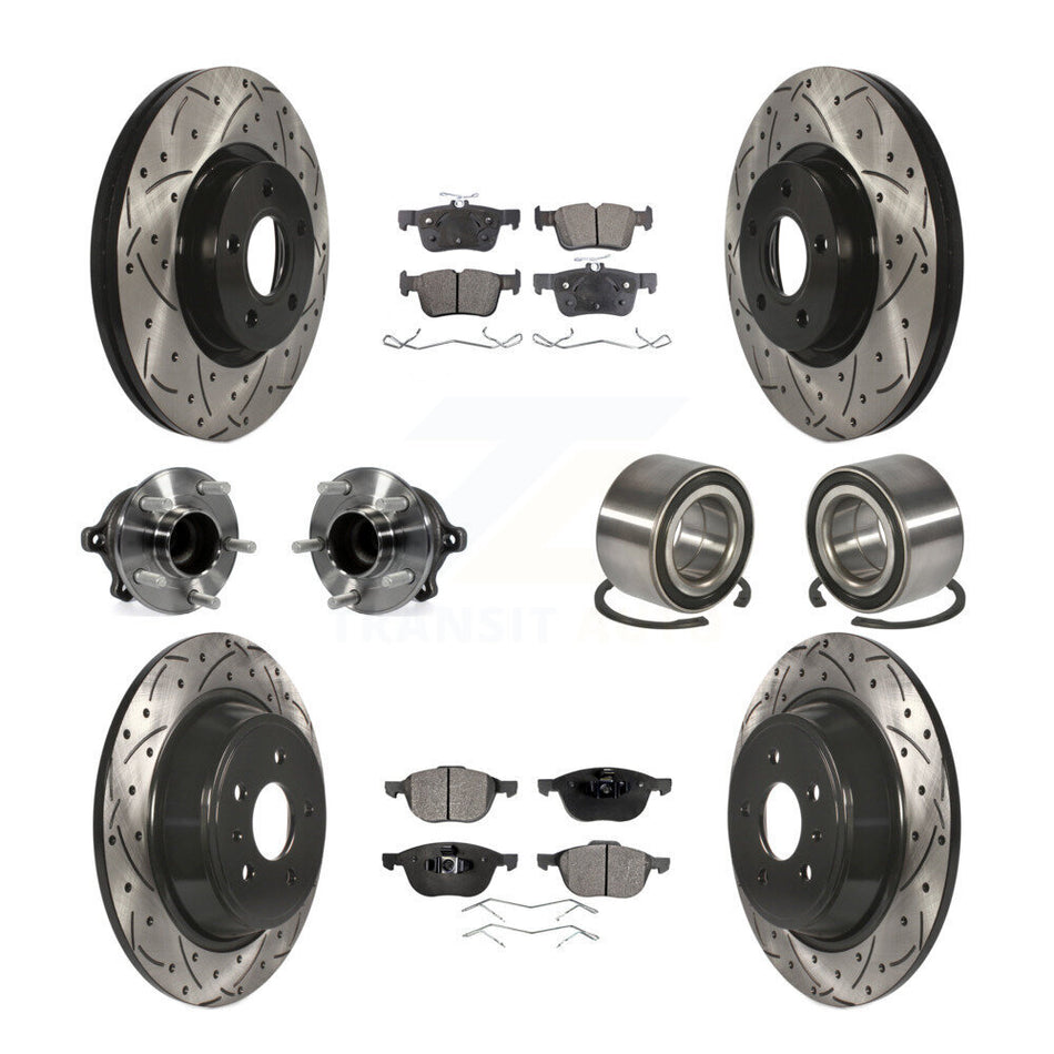 Front Rear Wheel Hub Bearings Assembly Coated Disc Brake Rotors And Semi-Metallic Pads Kit (10Pc) For 2017-2019 Ford Escape FWD with 2.5L 1.5L Without Parking Assist KBB-107395