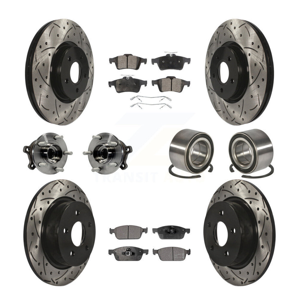 Front Rear Wheel Hub Bearings Assembly Coated Disc Brake Rotors And Semi-Metallic Pads Kit (10Pc) For 2013-2016 Ford Escape AWD with 2.0L 1.6L KBB-107396