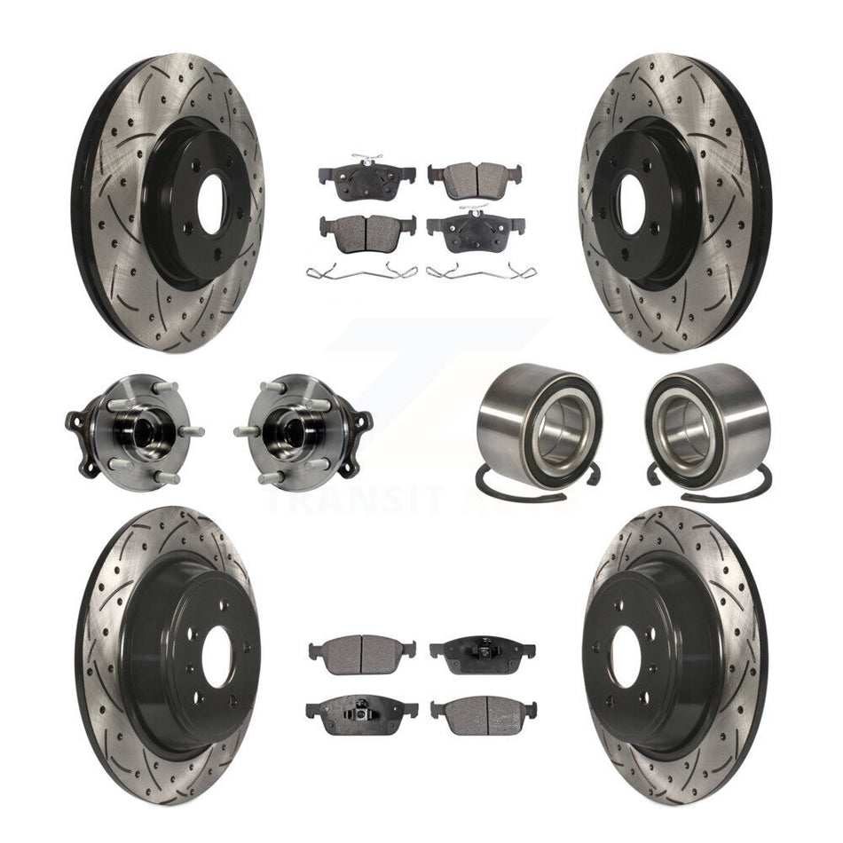 Front Rear Wheel Hub Bearings Assembly Coated Disc Brake Rotors And Semi-Metallic Pads Kit (10Pc) For Ford Escape Lincoln MKC KBB-107397