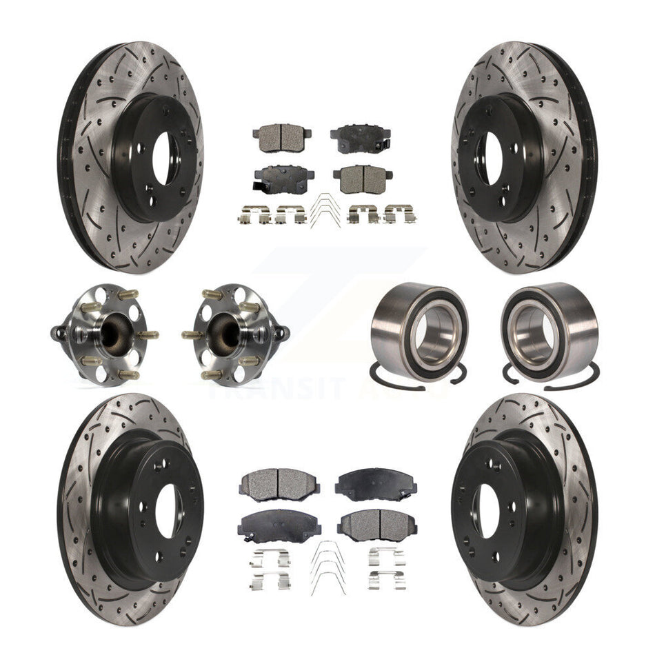 Front Rear Wheel Hub Bearings Assembly Coated Disc Brake Rotors And Semi-Metallic Pads Kit (10Pc) For Honda Accord KBB-107409