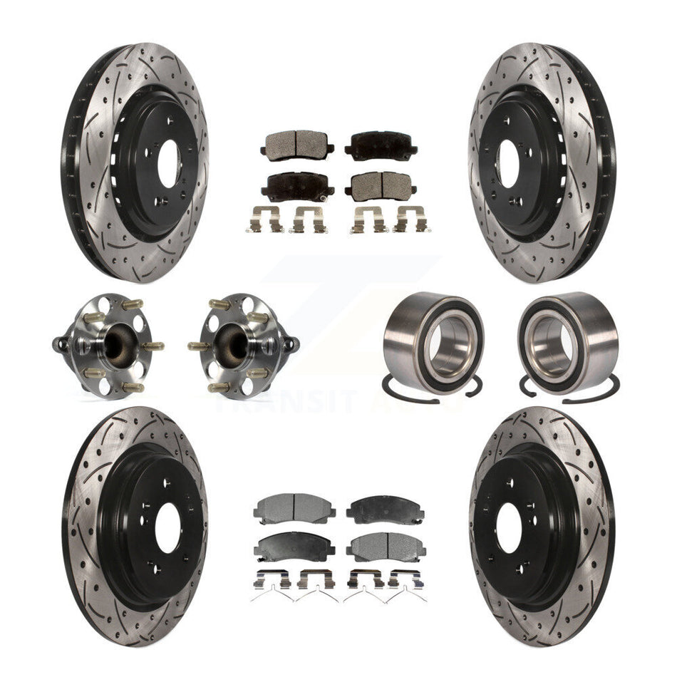 Front Rear Wheel Hub Bearings Assembly Coated Disc Brake Rotors And Semi-Metallic Pads Kit (10Pc) For 2015-2019 Acura TLX FWD KBB-107412