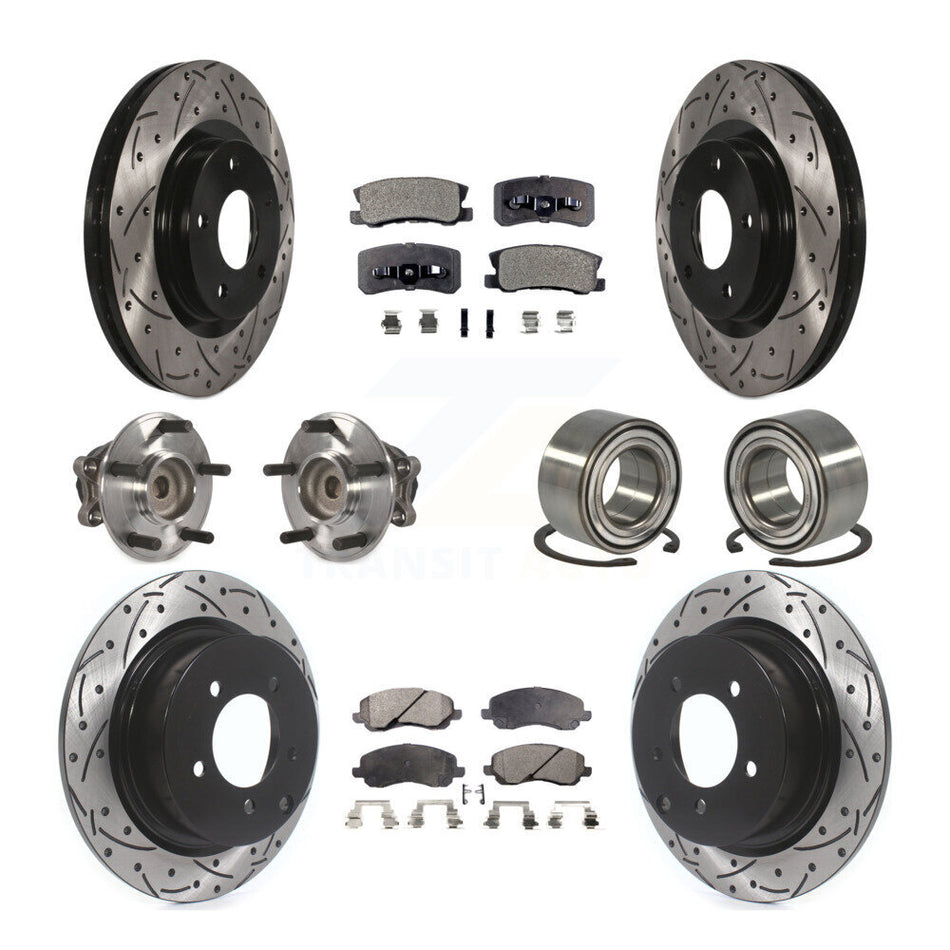 Front Rear Wheel Hub Bearings Assembly Coated Disc Brake Rotors And Semi-Metallic Pads Kit (10Pc) For Mitsubishi Outlander RVR KBB-107414