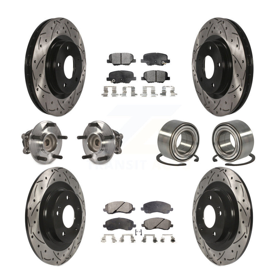 Front Rear Wheel Hub Bearings Assembly Coated Disc Brake Rotors And Semi-Metallic Pads Kit (10Pc) For Mitsubishi Outlander Sport RVR KBB-107416
